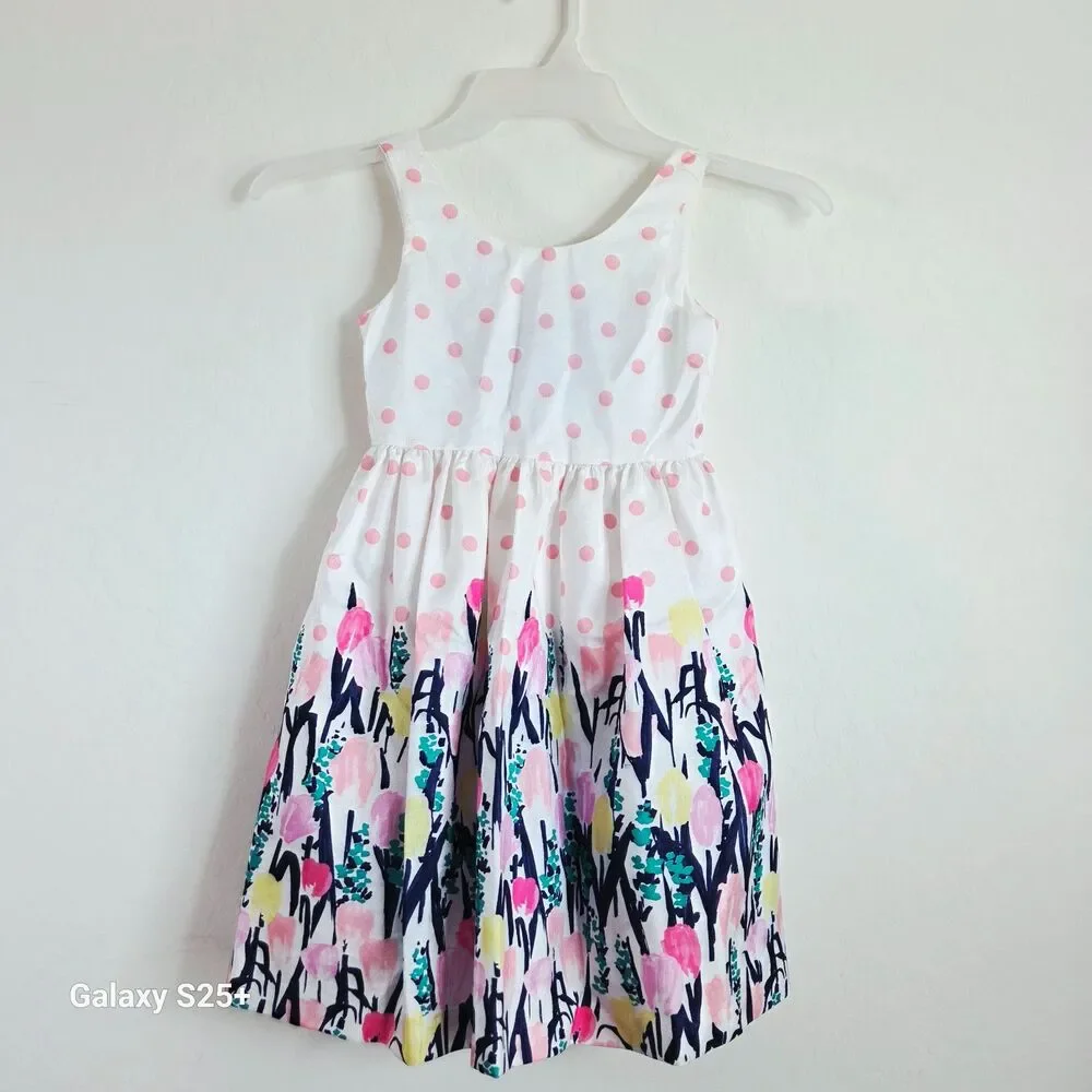 Gymboree Girls Floral Fit & Flare Dress Polka Dot Tulip Border Size 6